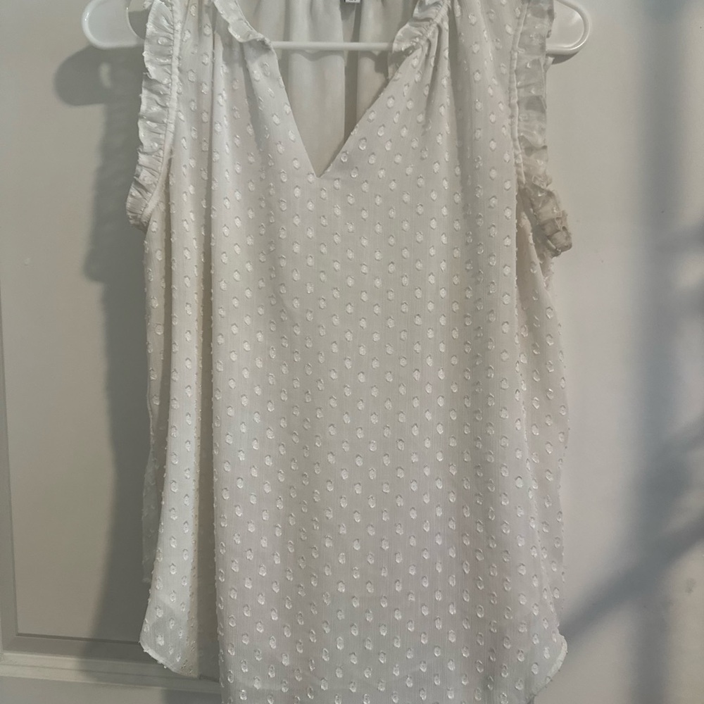 Maison D'Amelie Women's S Anthropologie Top White V Neck Ruffled Short Sleeve